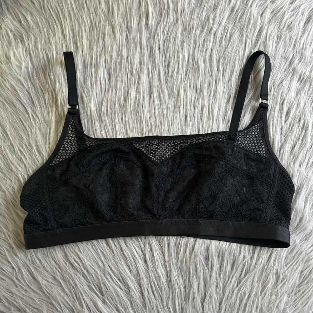 Soma Mixed Media Bralette Womens Size Medium Black Sheer Unpadded Wireless